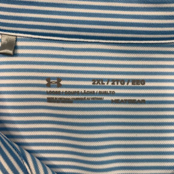 Under Armour Shirt Men 2XL XXL Blue/White Striped HeatGear Performance Golf Polo - Picture 5 of 11